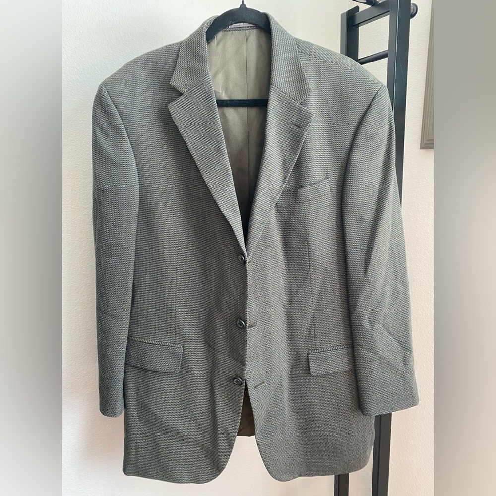 Oscar De La Renta Wool Blazer Sport Coat Jacket Mens‎ 44L Brown Blue Pockets